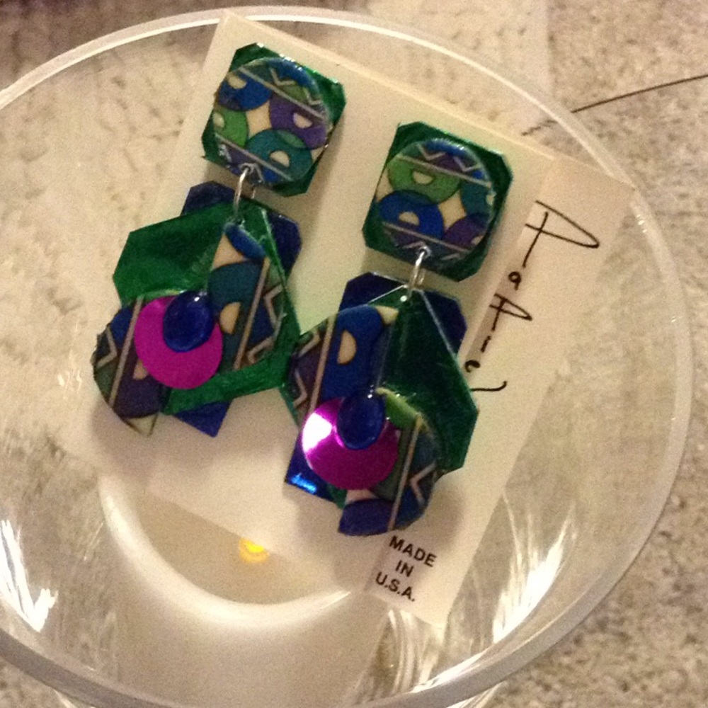 . Milano Fabric retro handmade earrings 60s green